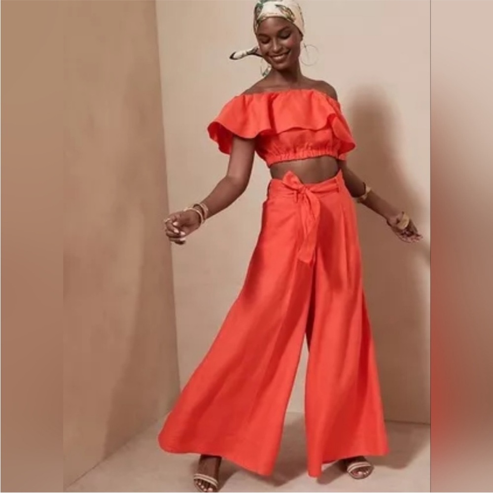 Banana Republic extra wide leg linen pant salmon color